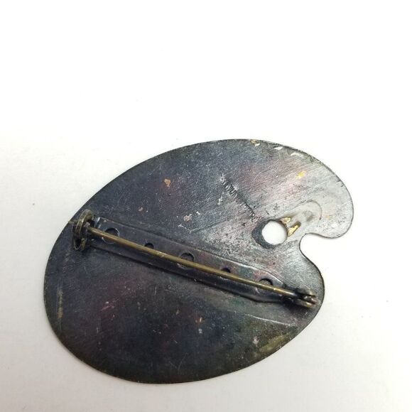 Vintage Genuine Copper Hammered Textured Paint Pallet Shaped Brooch, Retro Pin - Picture 6 of 7